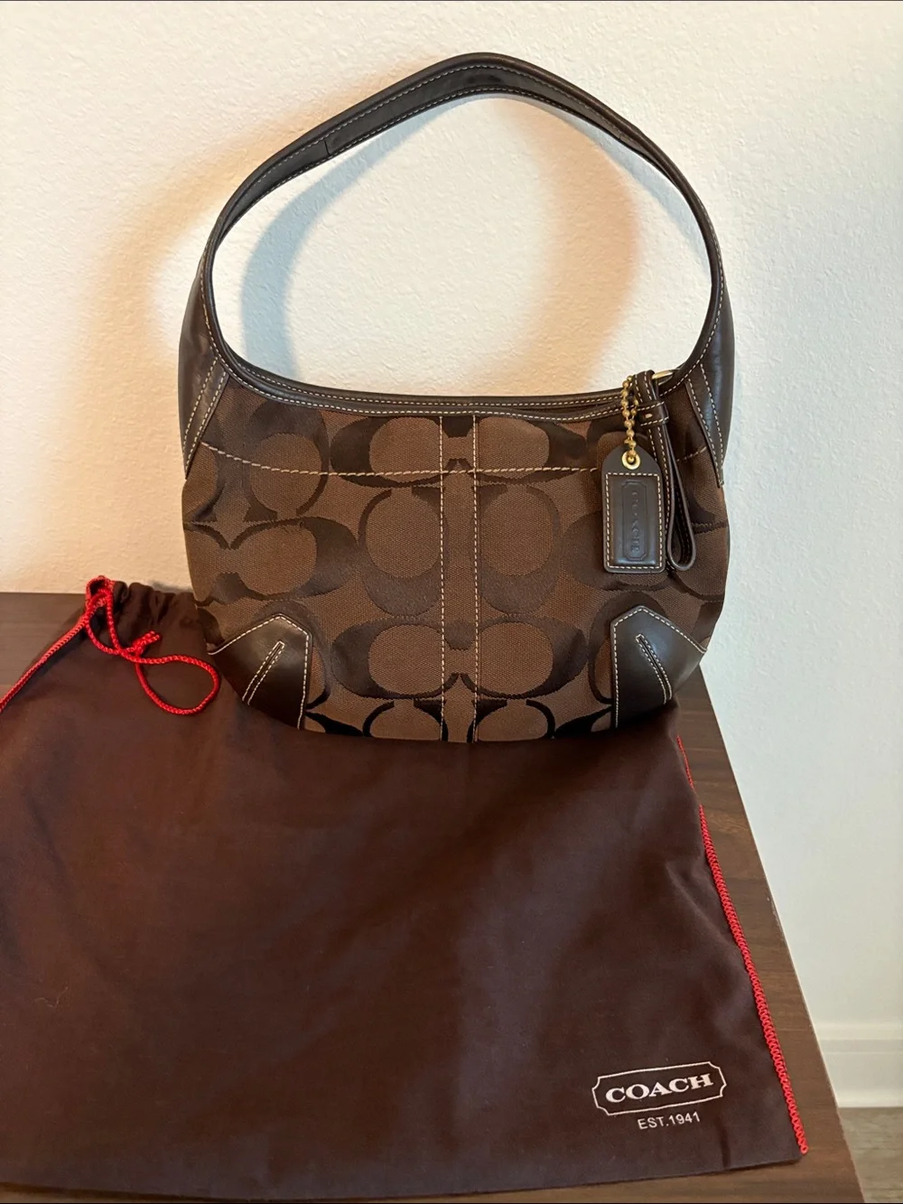 Coach Brown Signature Canvas Hobo Bag